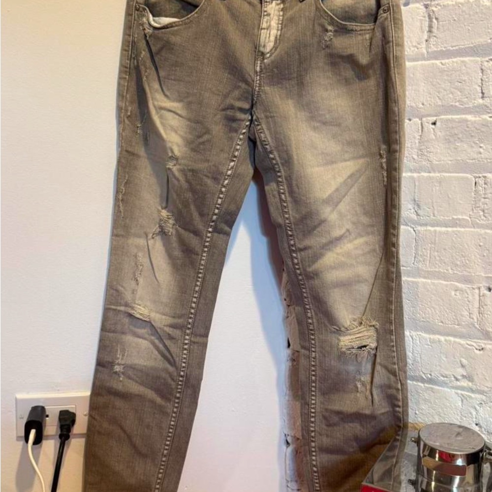 Free People Distressed Gray Jeans